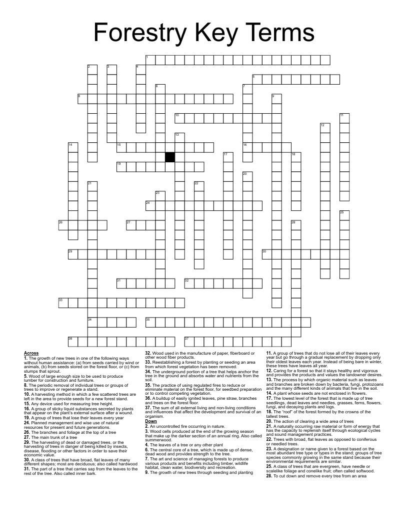 Forestry Key Terms Crossword