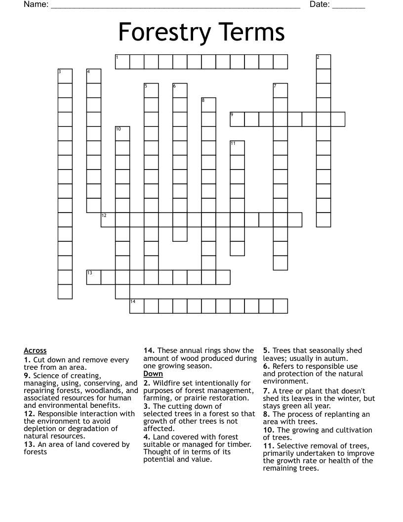 Forestry Terms  Crossword