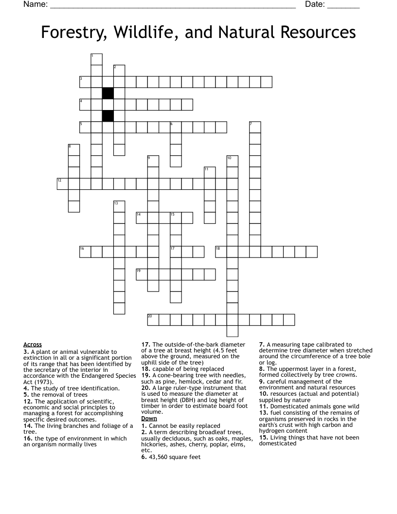 Forestry, Wildlife, and Natural Resources Crossword