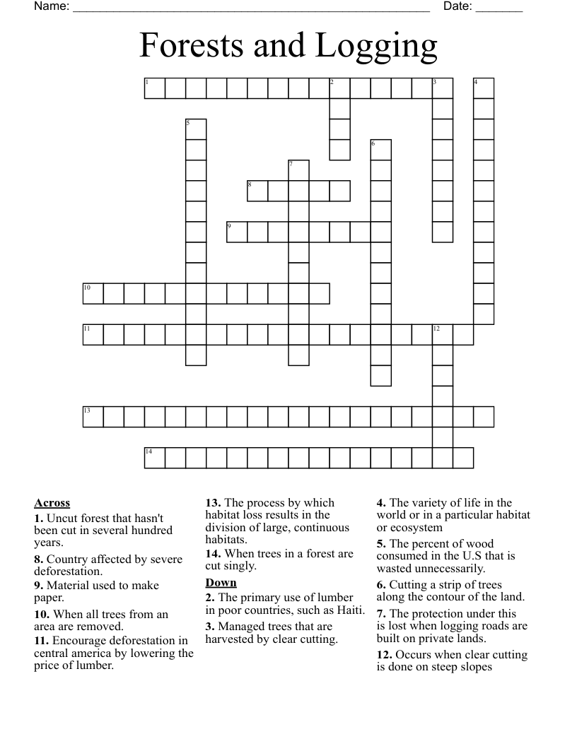 Forests and Logging  Crossword