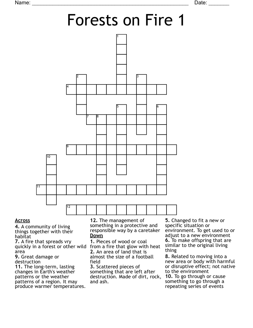 Forests on Fire 1 Crossword