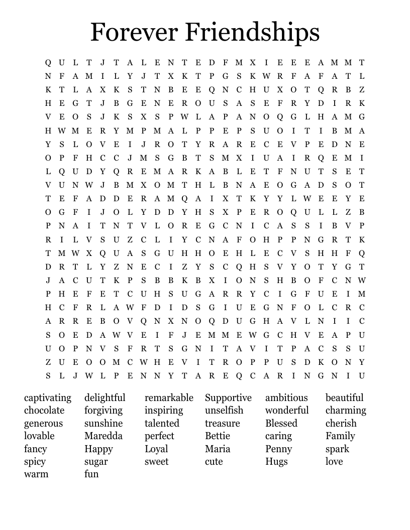Forever Friendships Word Search