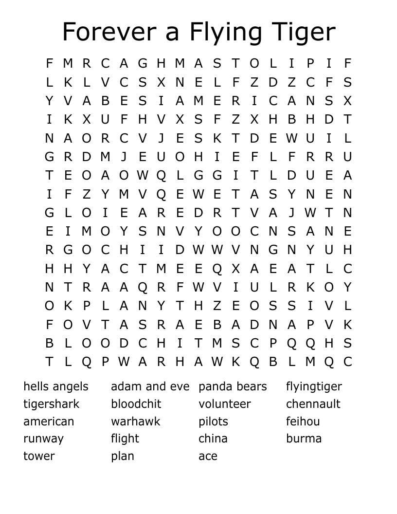 Forever a Flying Tiger Word Search