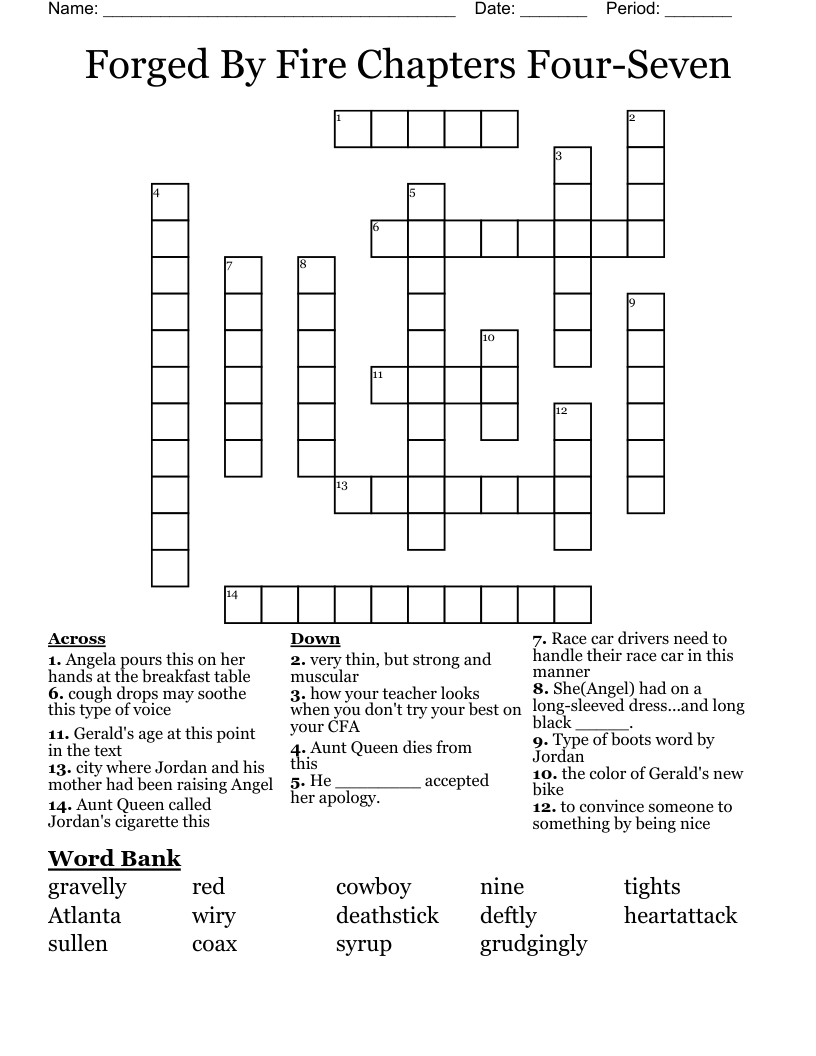Forged By Fire Chapters Four-Seven Crossword