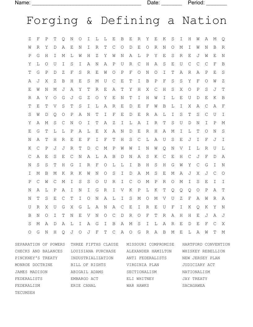 Forging & Defining a Nation Word Search