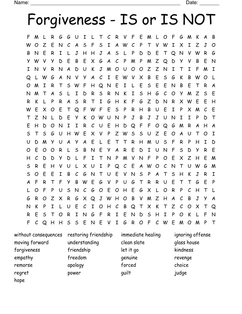 Forgiveness - IS or IS  NOT Word Search
