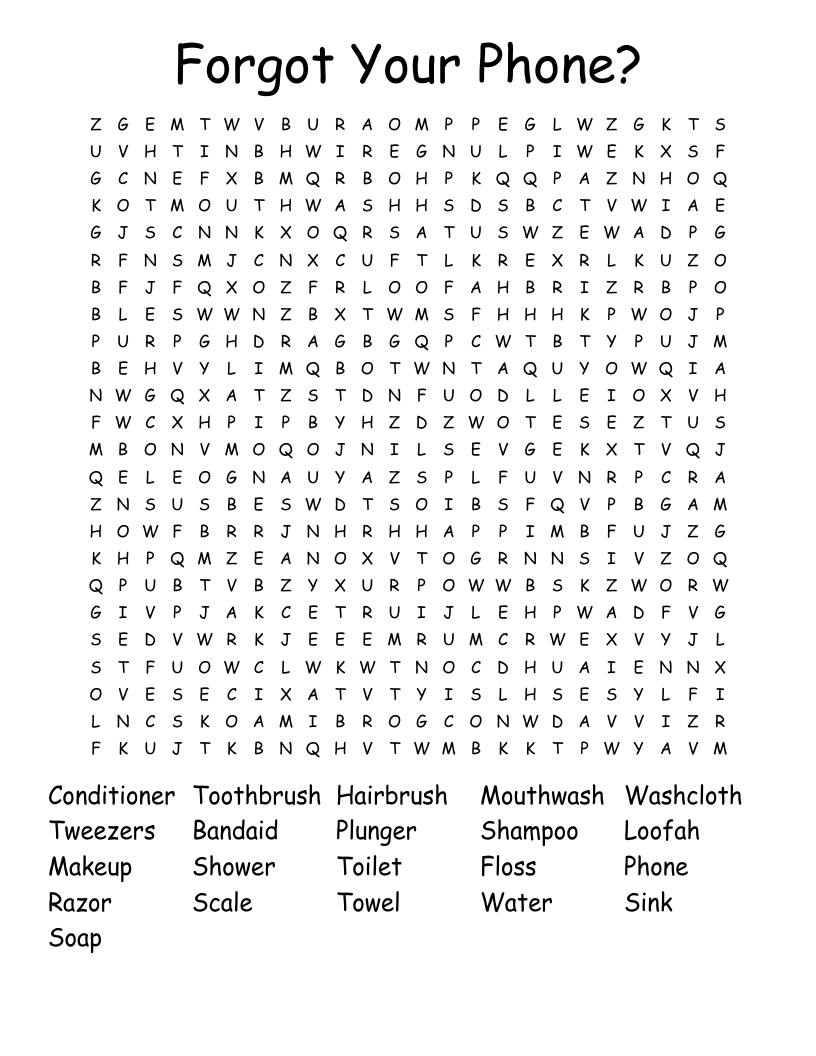 Forgot Your Phone? Word Search