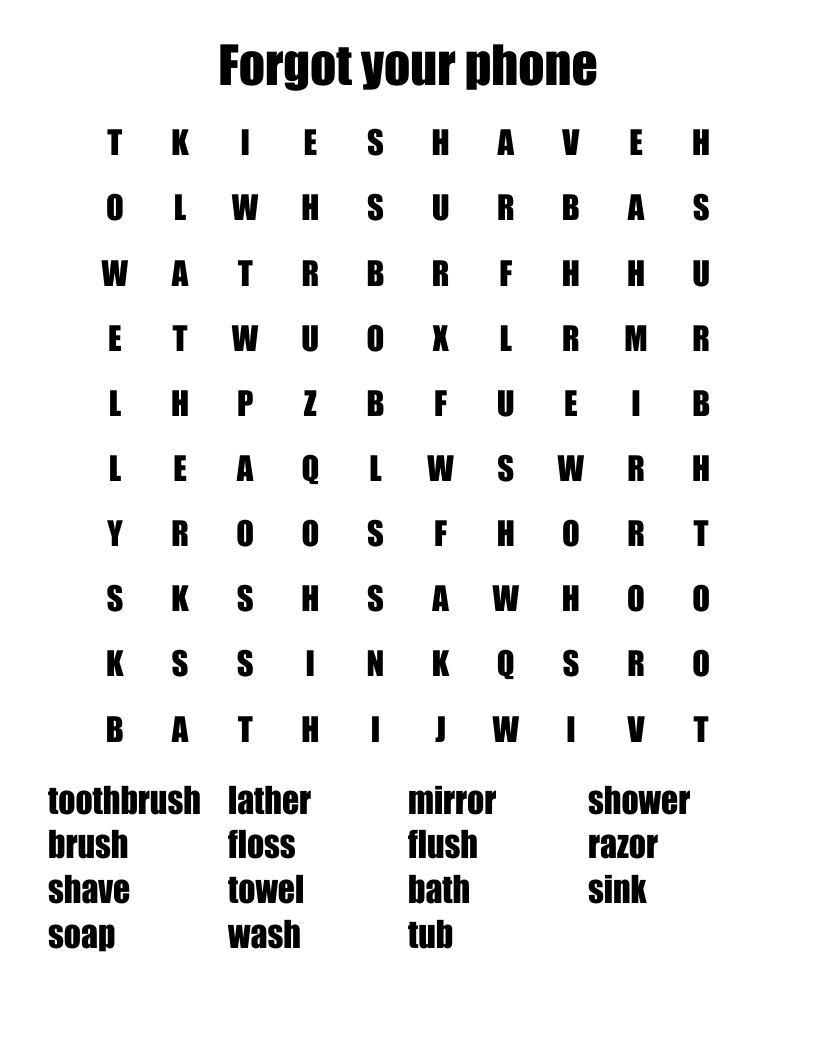 Forgot your phone  Word Search