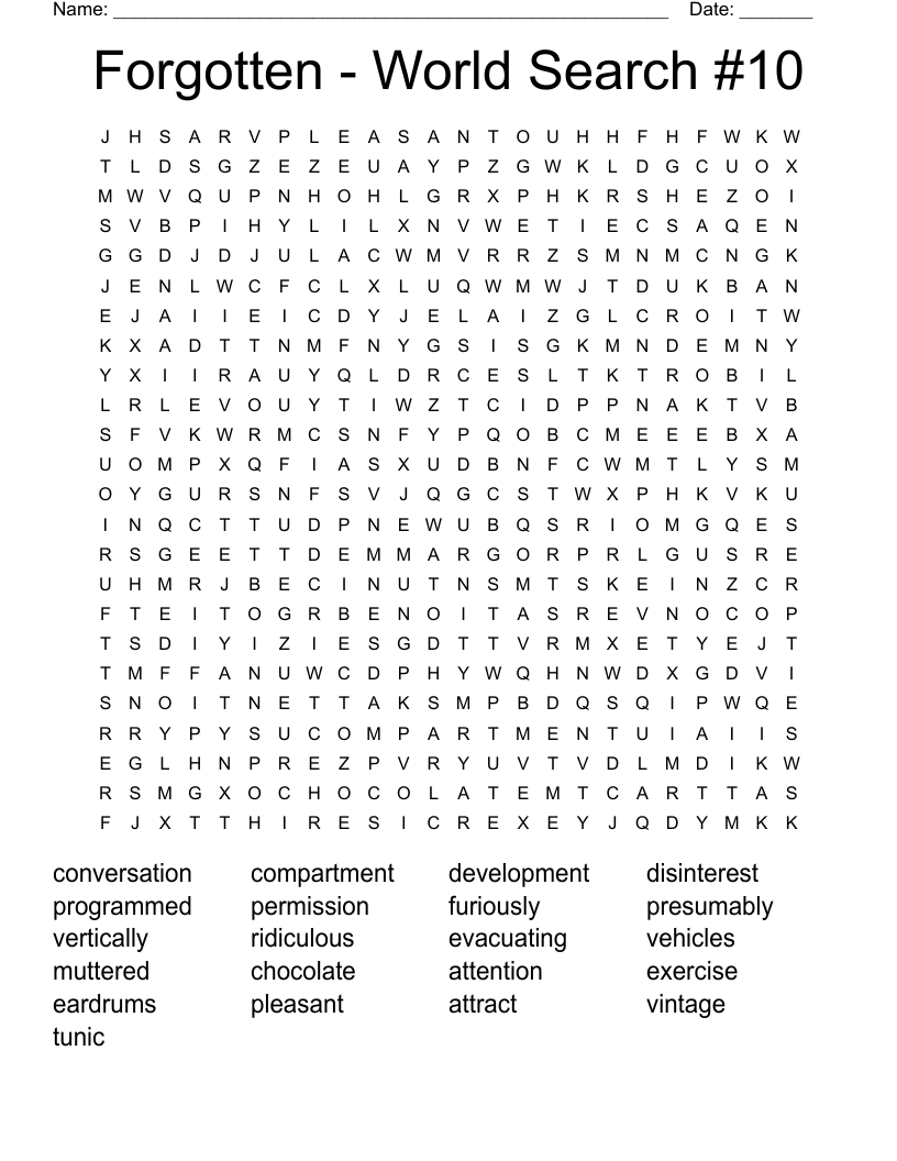 Forgotten - World Search #10 Word Search