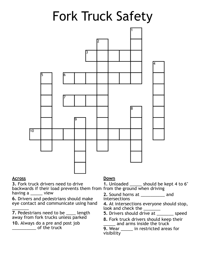 Fork Truck Safety Crossword