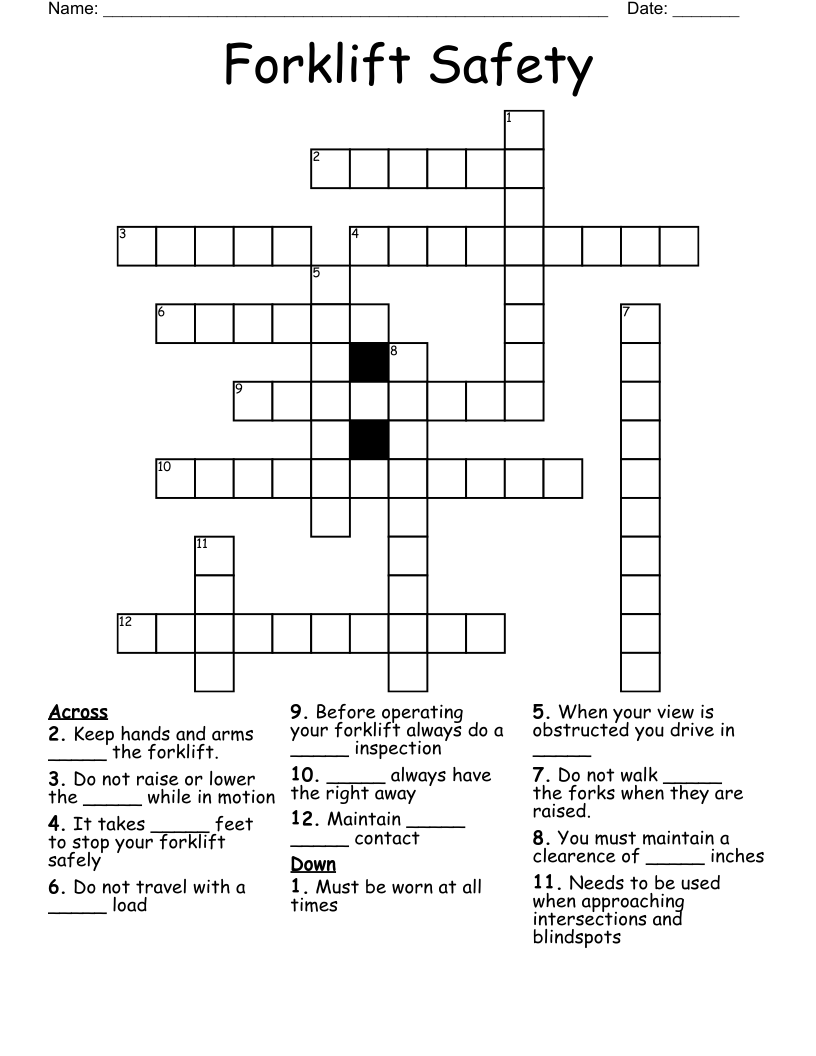 Forklift Safety Crossword