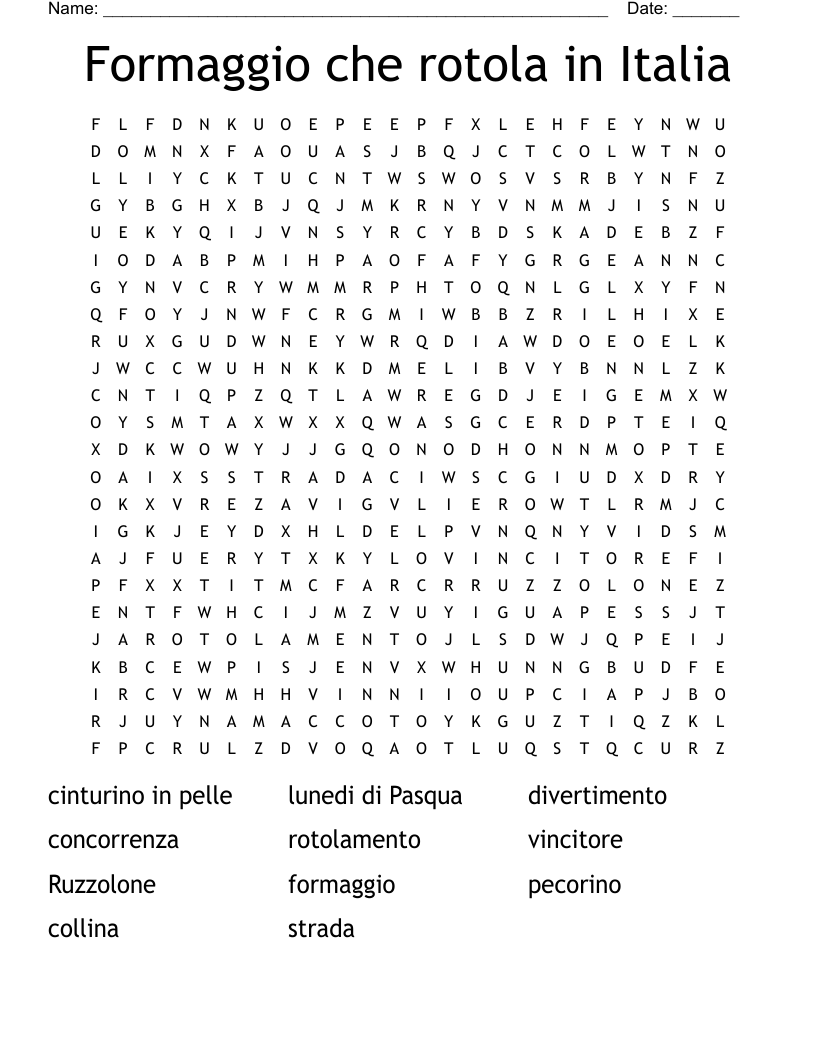 Formaggio che rotola in Italia Word Search