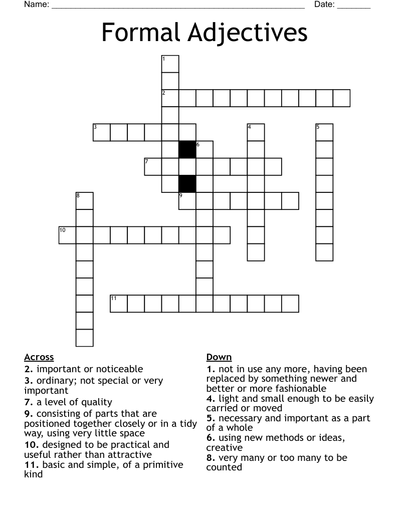 Formal Adjectives Crossword