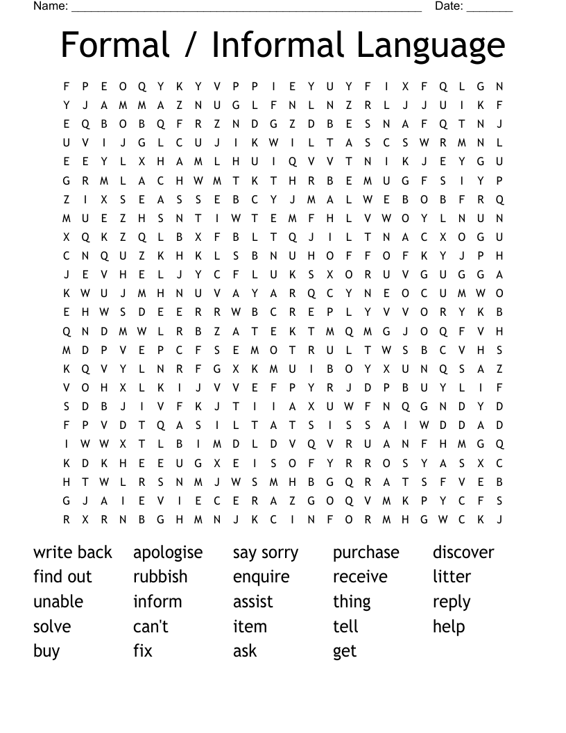 Formal / Informal Language Word Search