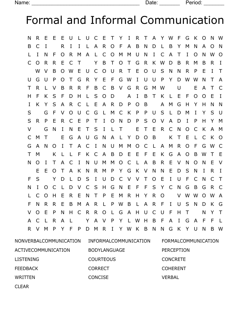 Formal and Informal Communication Word Search