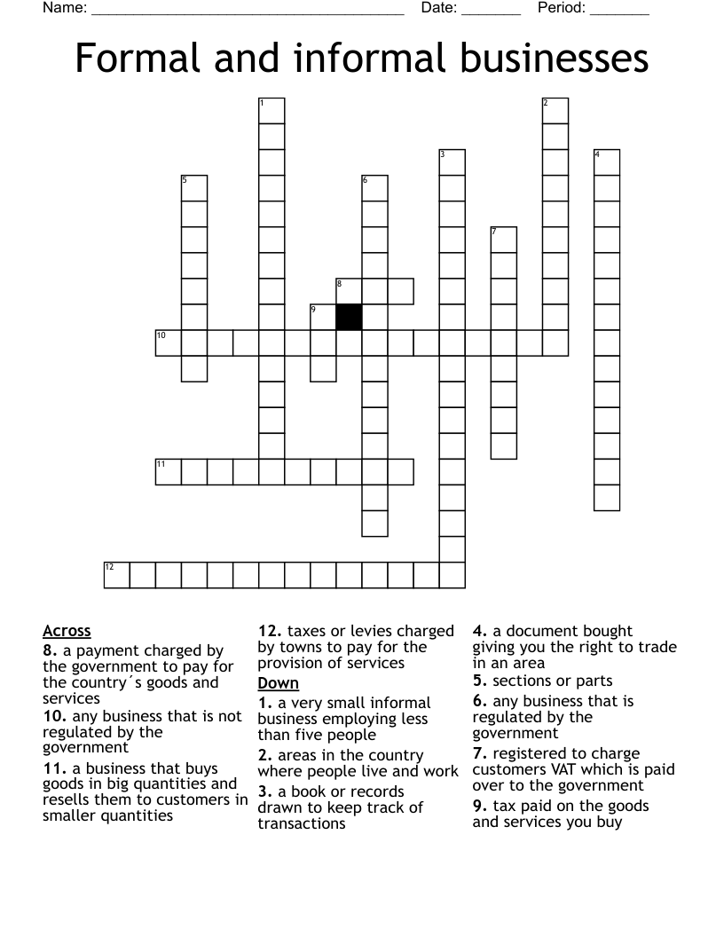 Formal and informal businesses Crossword