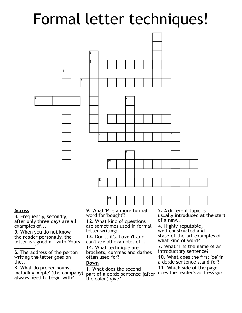 Formal letter techniques! Crossword