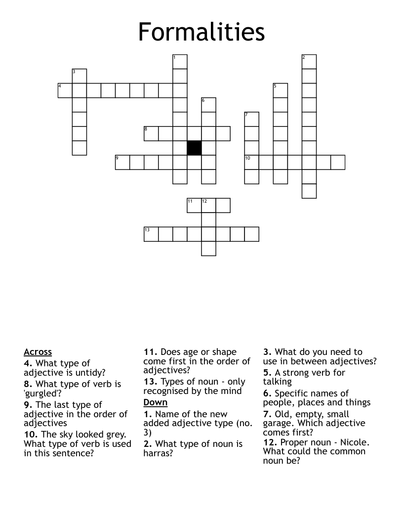 Formalities Crossword