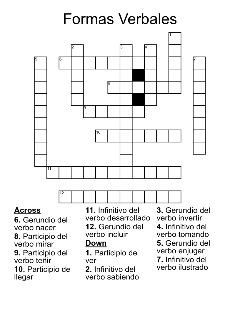 Formas Verbales Crossword