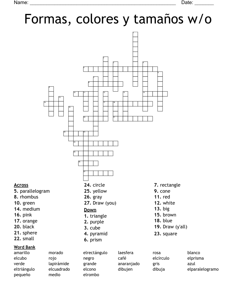 Formas, colores y tamaños w/o Crossword
