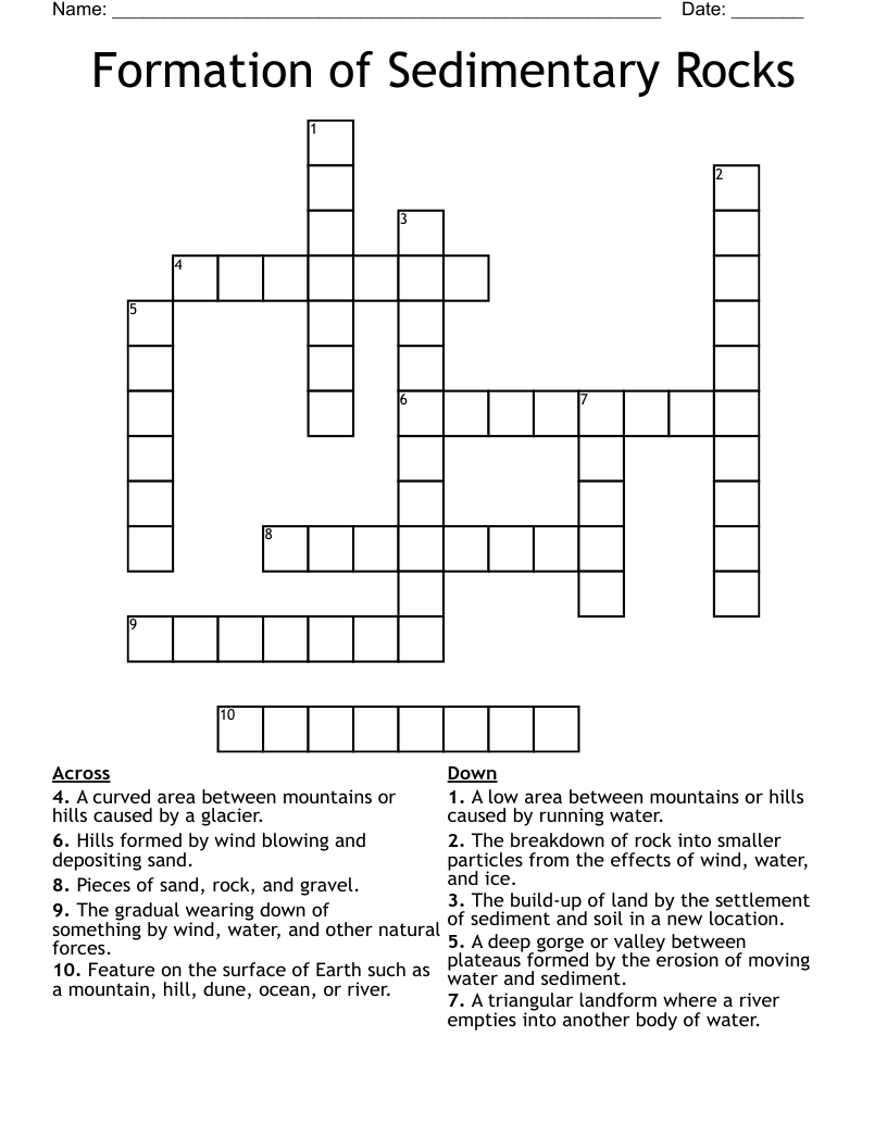 Formation of Sedimentary Rocks Crossword