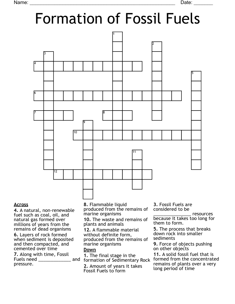 Formation of  Fossil Fuels Crossword