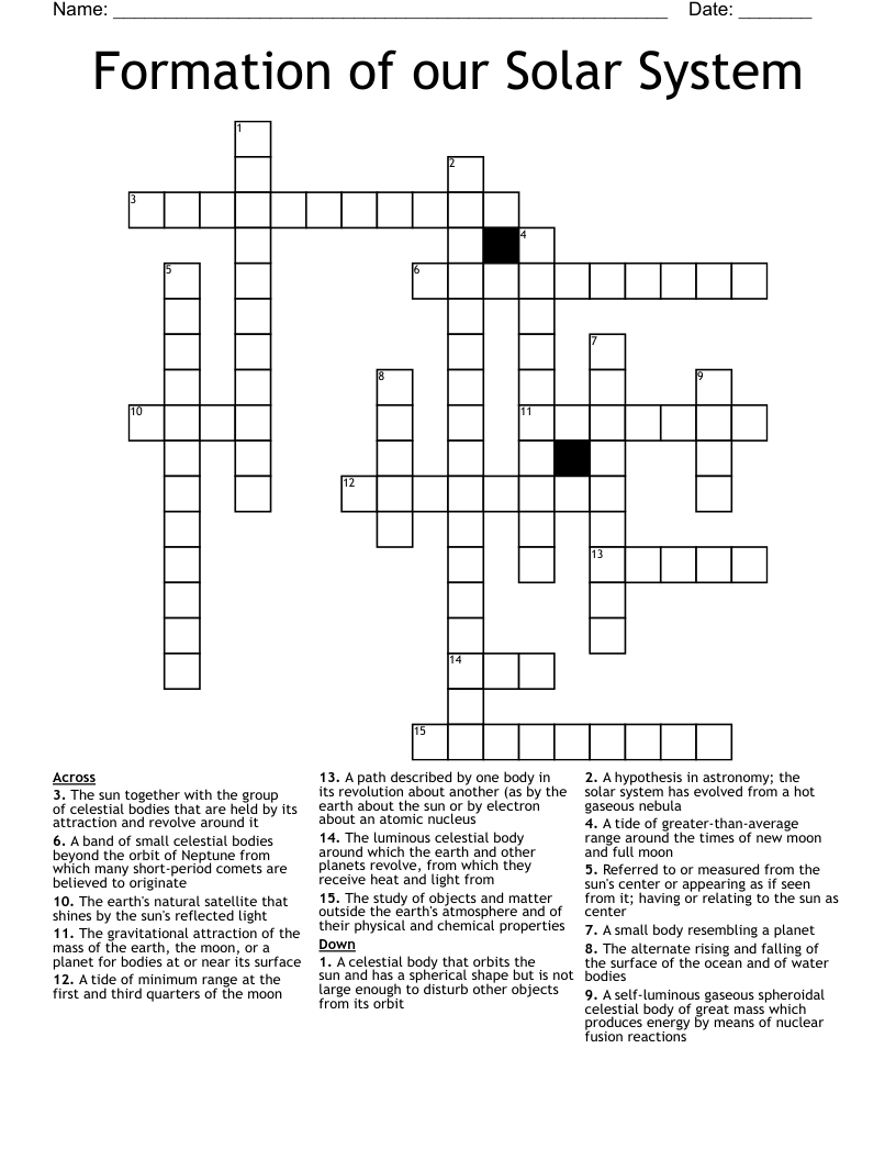Formation of our Solar System Crossword