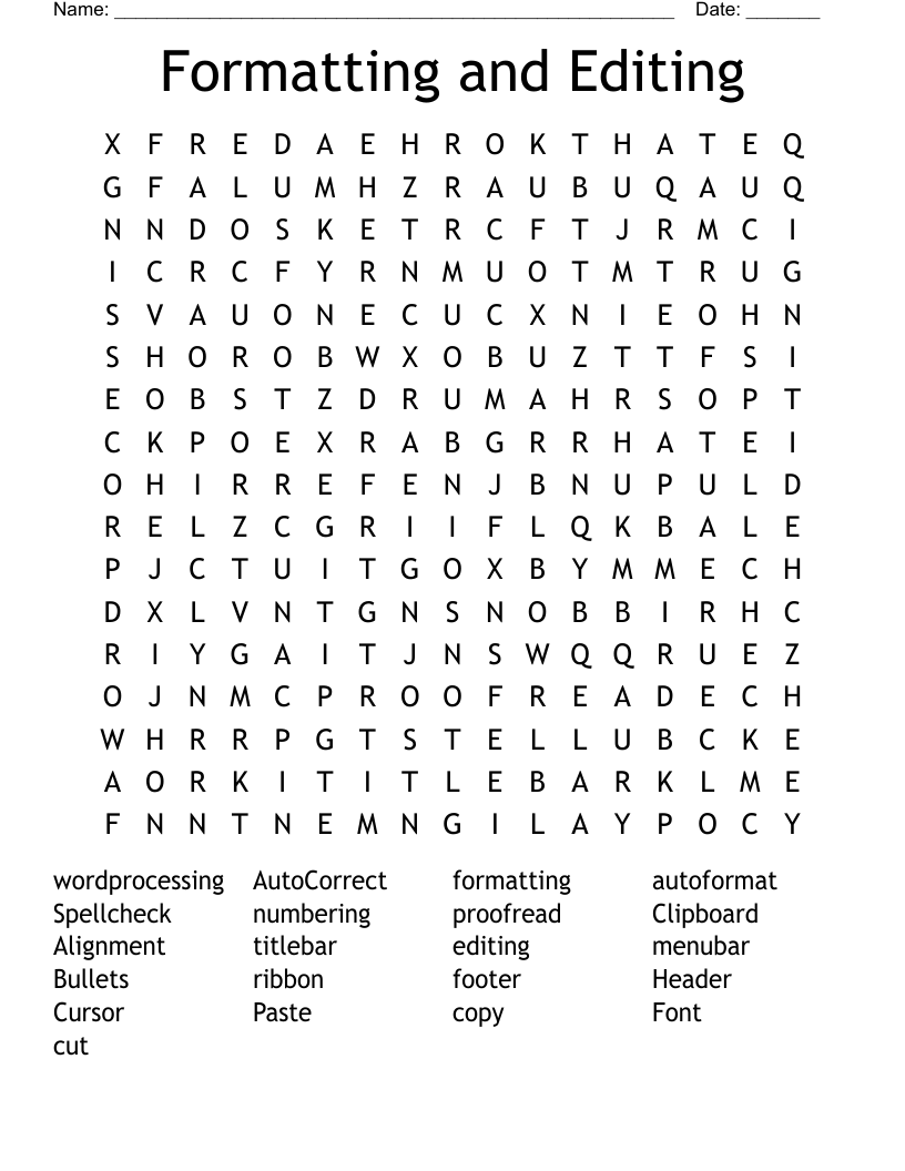 Formatting and Editing Word Search