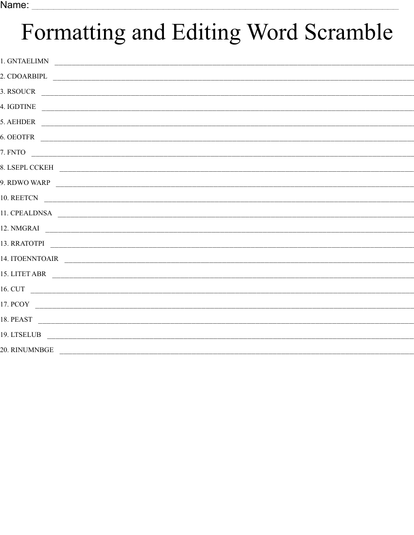 Formatting and Editing Word Scramble