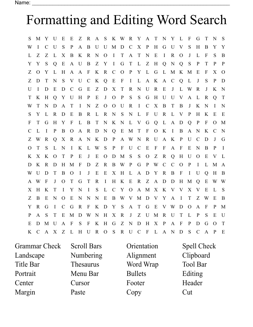 Formatting and Editing Word Search