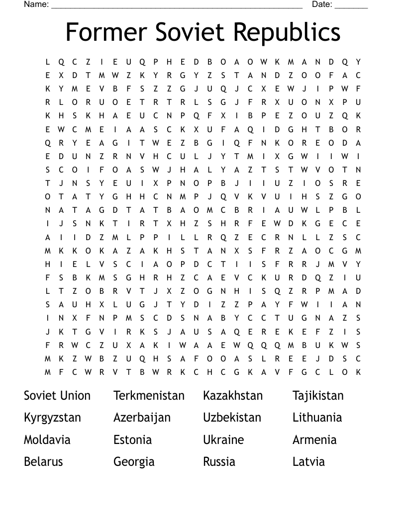 Former Soviet Republics Word Search