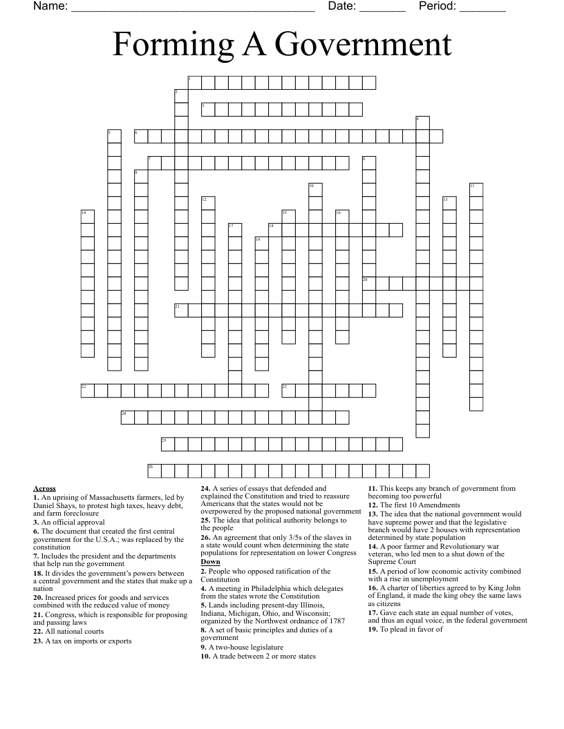 Forming A Government  Crossword