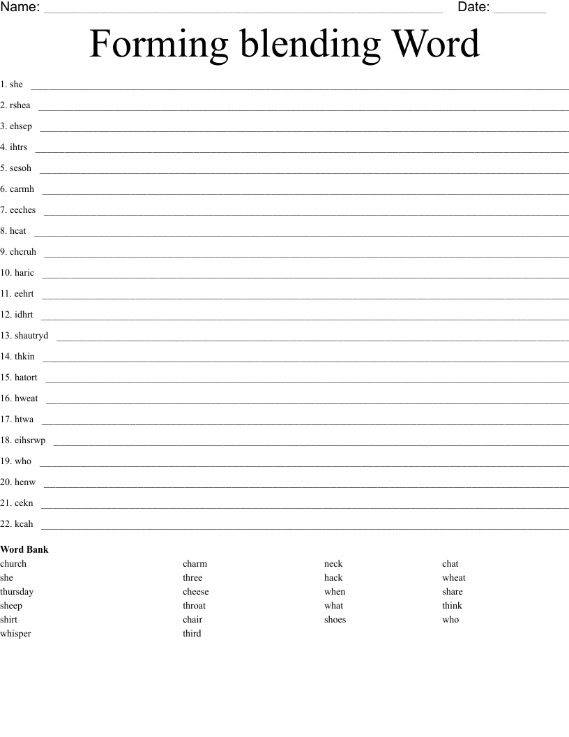 Forming blending Word  Word Scramble