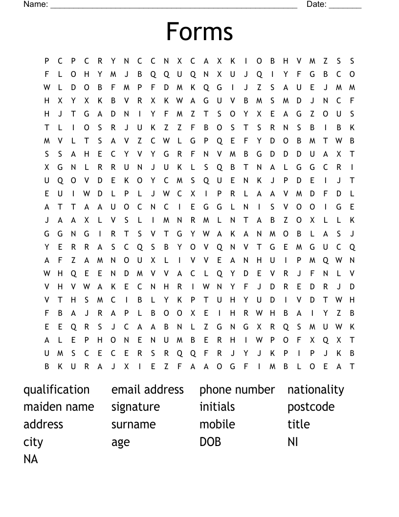 Forms  Word Search