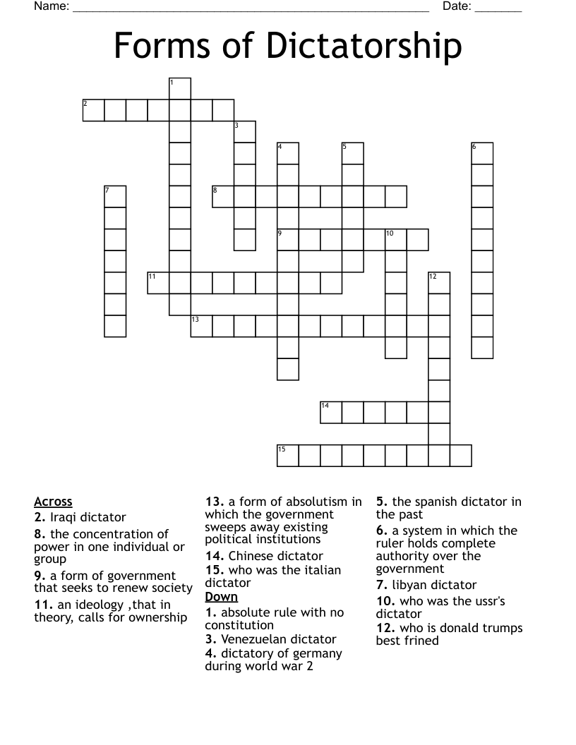 Forms of Dictatorship Crossword