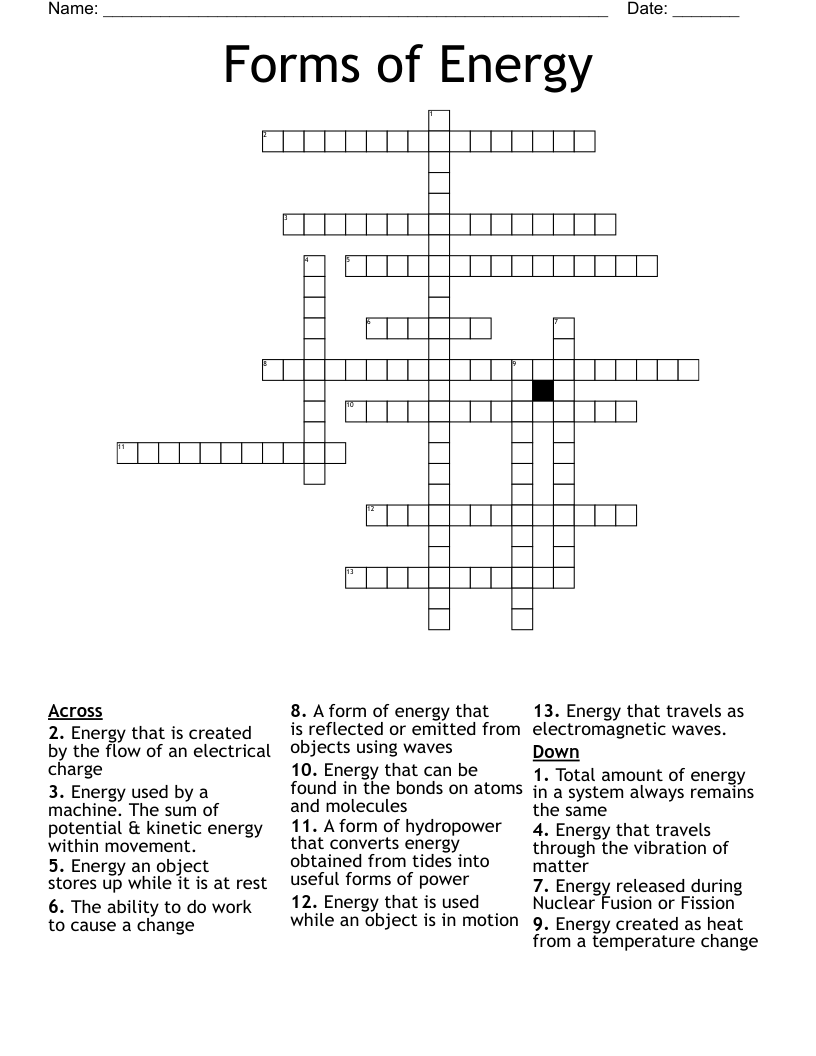Forms of Energy Crossword