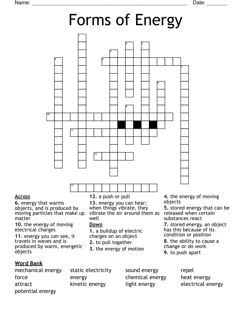 Forms of Energy Crossword