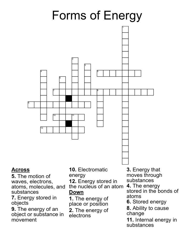 Forms of Energy Crossword
