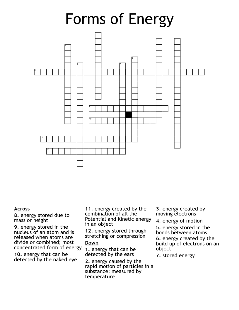 Forms of Energy Crossword