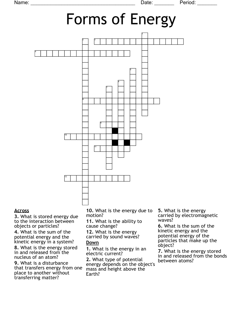 Forms of Energy Crossword