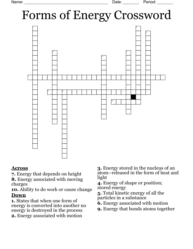 Forms of Energy Crossword