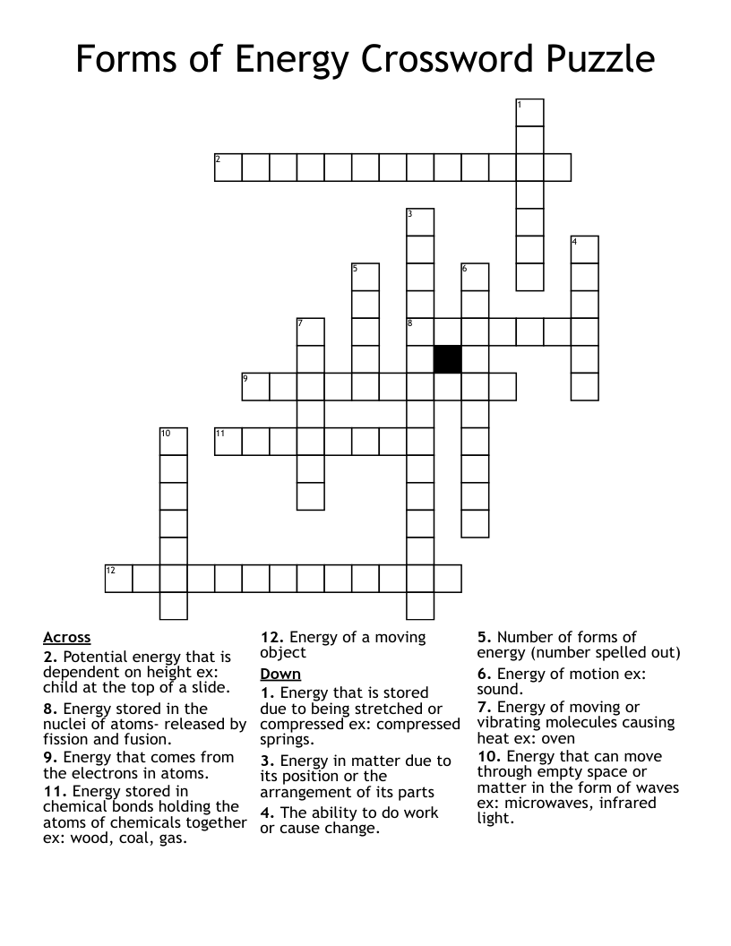 Forms of Energy Crossword Puzzle