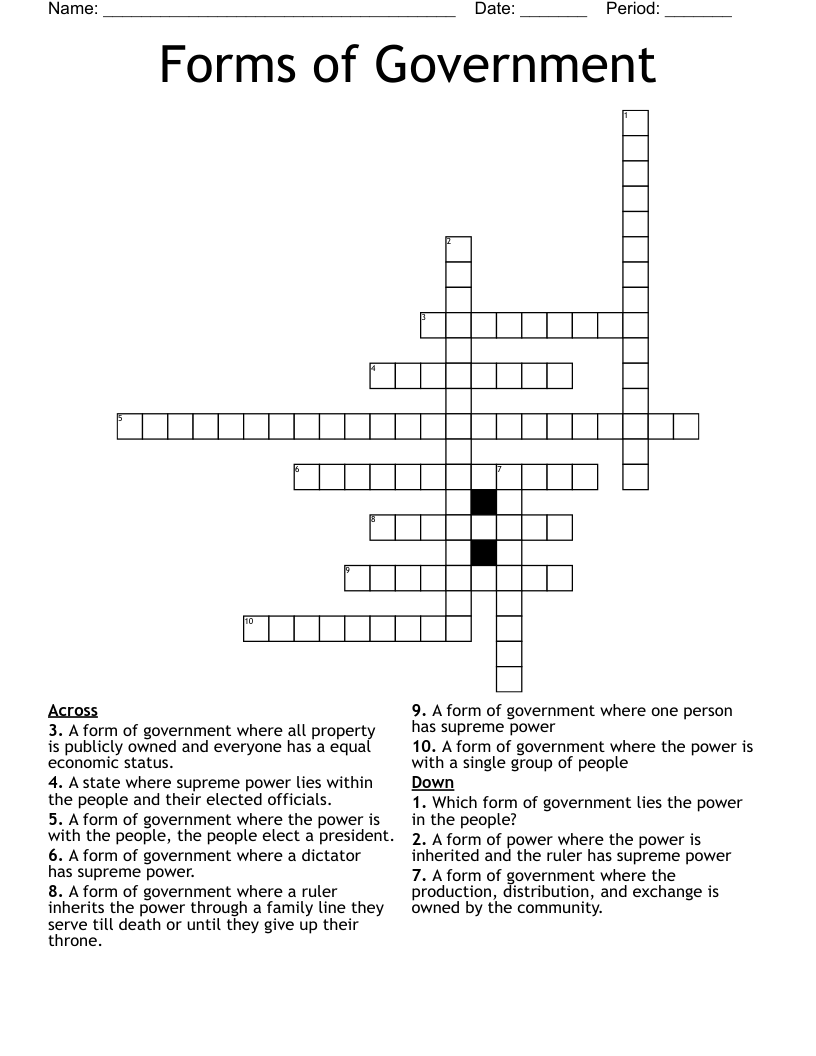 Forms of Government Crossword
