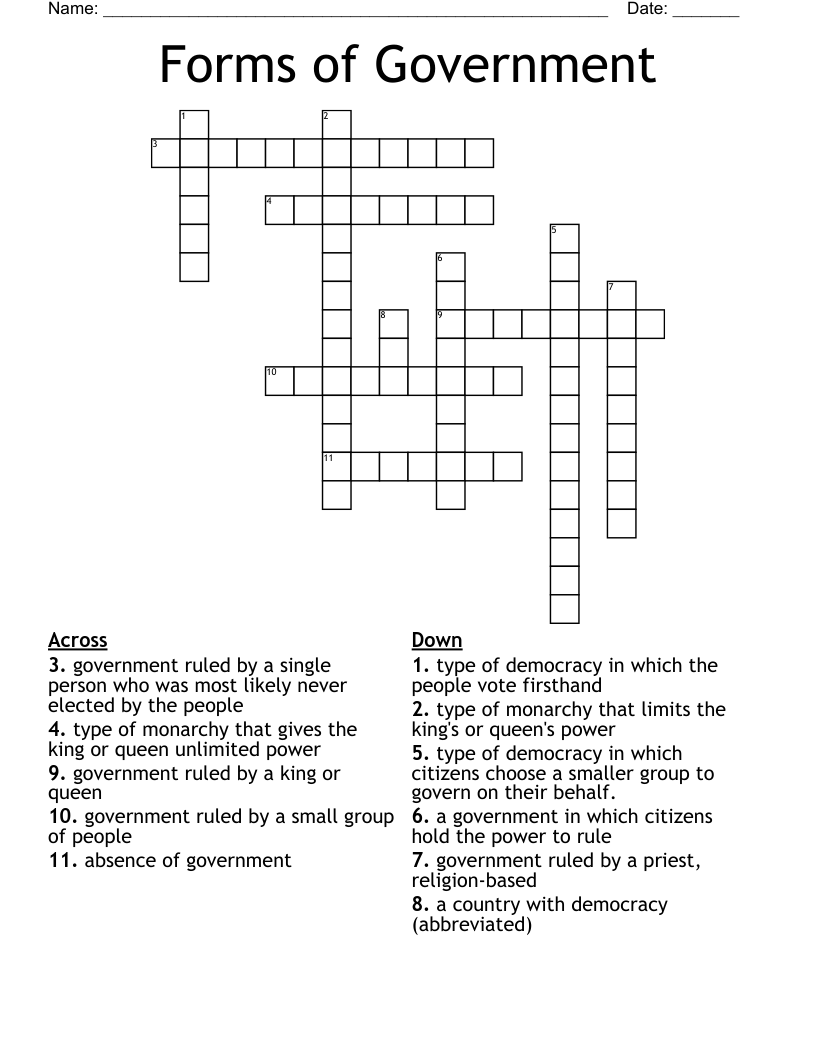 Forms of Government Crossword