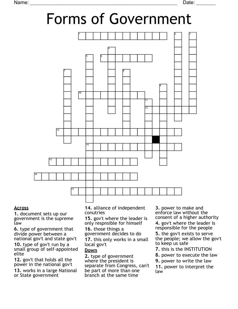 Forms of Government Crossword
