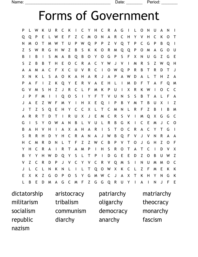 Forms of Government Word Search