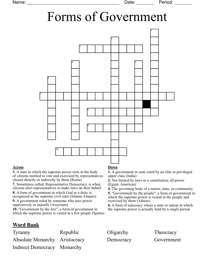 Forms of Government Crossword