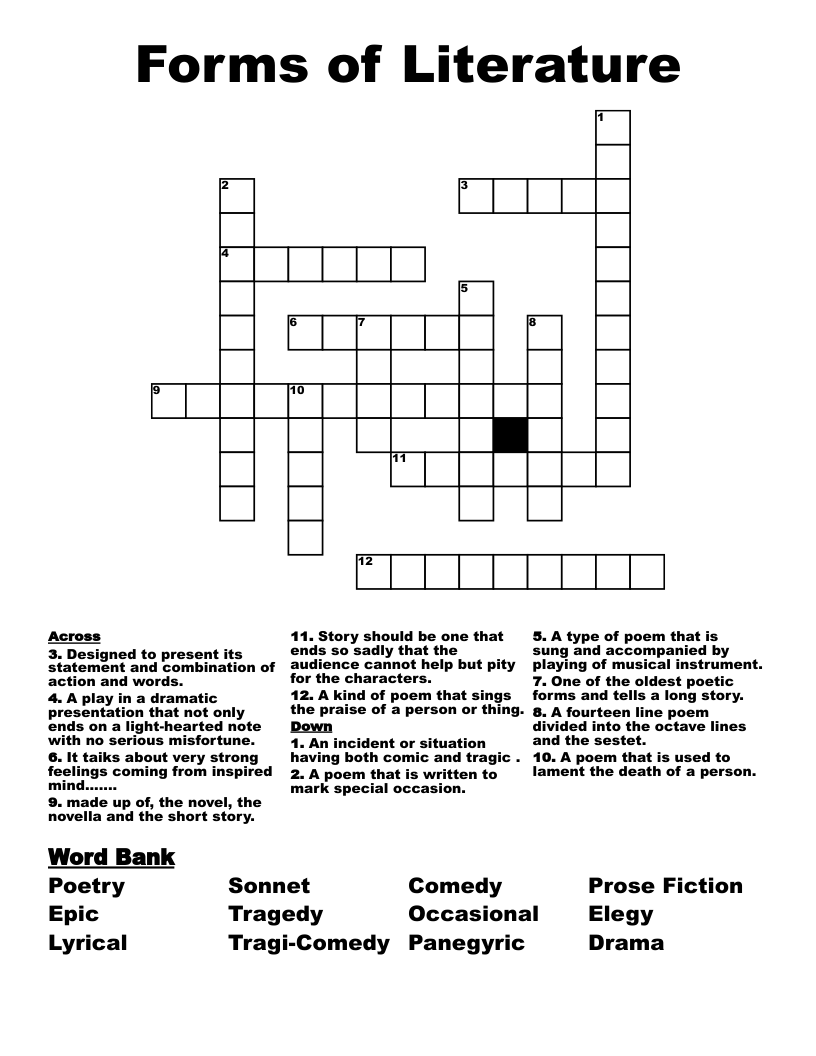 Forms of Literature Crossword