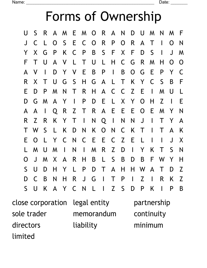 Forms of Ownership Word Search