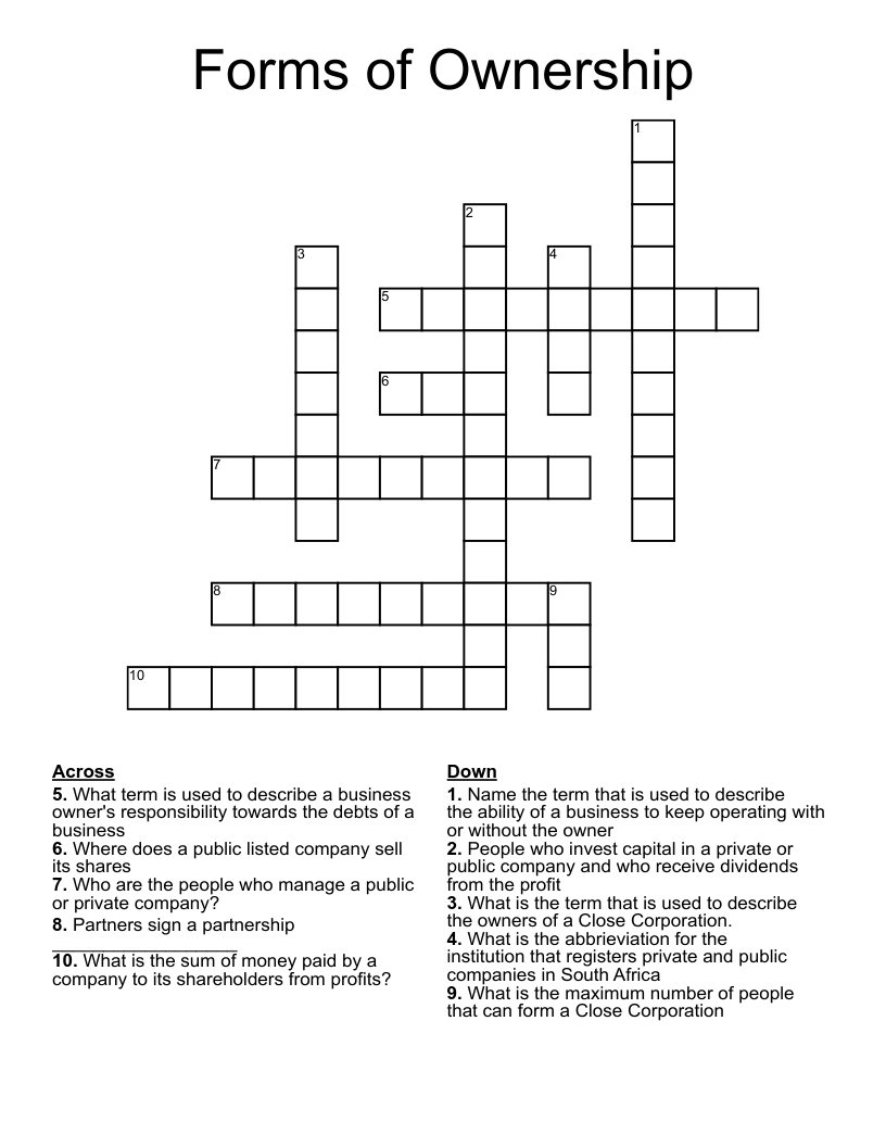 Forms of Ownership Crossword